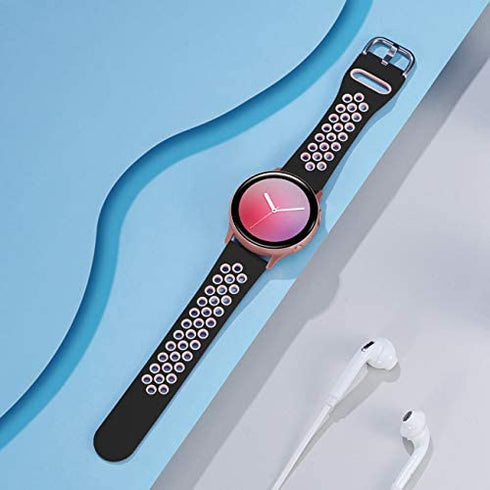 GEAK Compatible with Samsung Watch 5 Band/Galaxy Watch 5 Pro Bands/Samsung Watch 4 Band 40mm 44mm/Galaxy Watch Active 2 40mm/44mm,20mm Breathable Silicone Sport Watch Strap Women Men Small Black/Pink