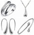 4PCS 925 Sterling Silver Jewelry Set for Women Teardrop Pendant Necklace Earrings Bracelet Ring Fit with Party Meeting Dating Wedding Daily Birthday Gift