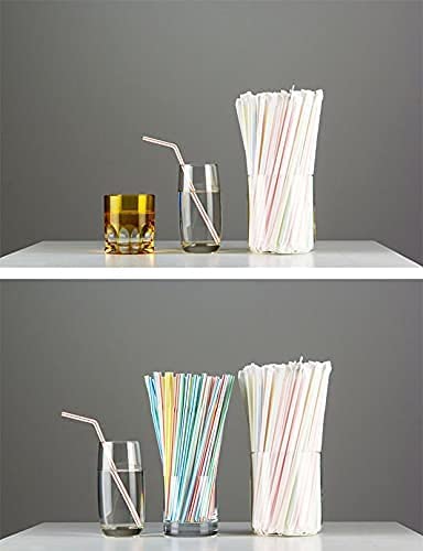 500 Pcs 8.27 Inch Colorful Flexible Plastic Drinking Straws,Individually Wrapped , Bendable,Disposable,Thick Straw for Party, for Use with Any Jumbo Cup or Water Bottle,BAP Free, Dia 0.24inch