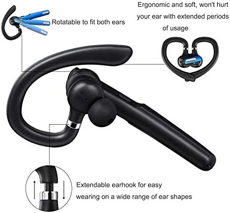 Bluetooth Headset, COMEXION Wireless Bluetooth Earpiece V5.0 Hands-Free Earphones with Stereo Noise Canceling Mic, Compatible iPhone Android Cell Phones Driving/Business/Office