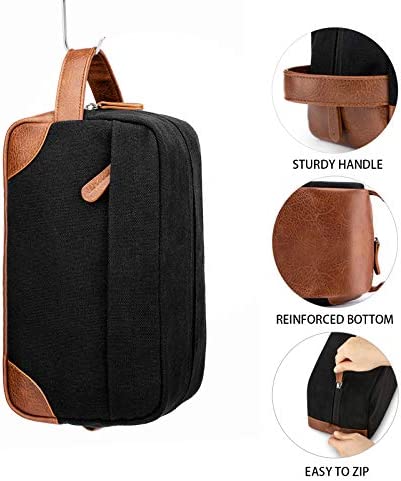Vorspack Toiletry Bag Hanging Dopp Kit for Men Water Resistant Canvas Shaving Bag with Large Capacity for Travel- Black