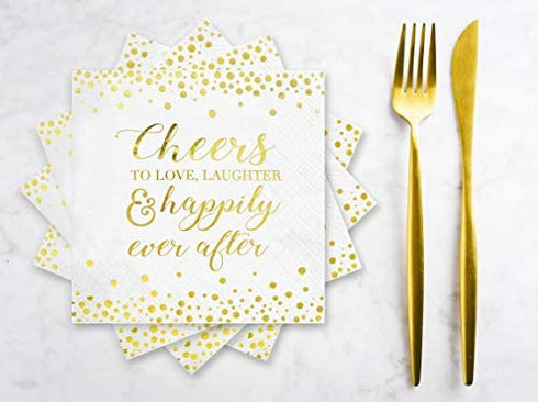 Cheers To Love Cocktail Napkins for Bridal Shower Wedding Engagement Bachelorette Party | Disposable Extra Soft 3-Ply | 50 Count (Gold)