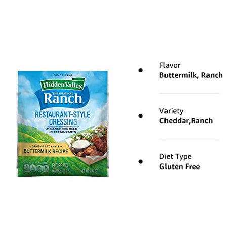 Hidden Valley Buttermilk Ranch Salad Dressing & Seasoning Mix, Gluten Free - Pack of 3