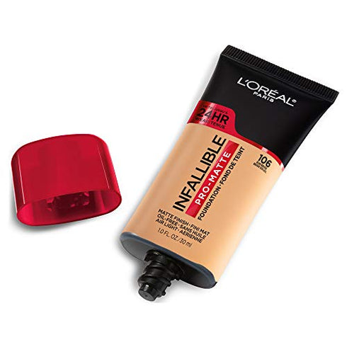 L'Oreal Paris Infallible Pro-Matte Liquid Longwear Foundation Makeup, 106 Sun Beige, 1 fl; oz.