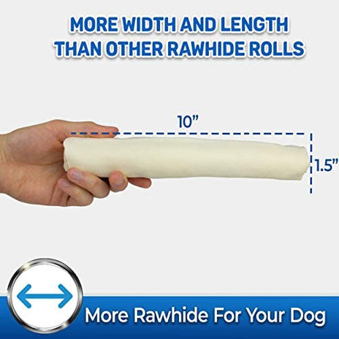 Rawhide Large Thick Rolls 9 to 10 inches Long-Lasting Chew Treat Toy for Medium and Large Dogs, Made in Registered Facility