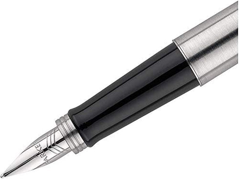 Parker Jotter Fountain Pen, Stainless Steel Body, Medium Point, Blue Ink, Includes Gift Box