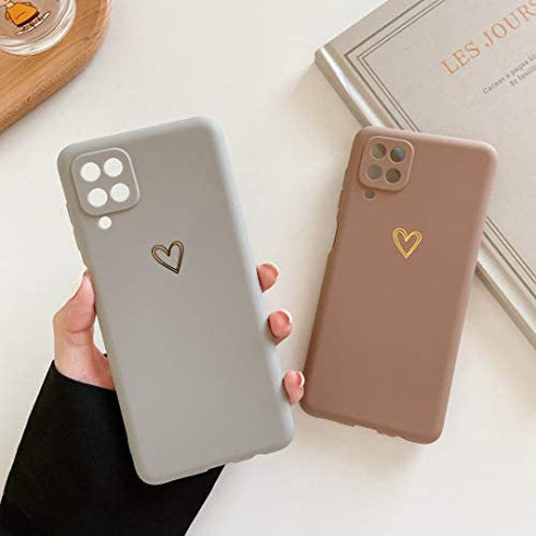 DEFBSC Case for Samsung Galaxy A12 Case Samsung Galaxy M12 Case, Fashion Cute Love-Heart Shape Case, Liquid Silicone Gel Rubber Phone Case, Shockproof Soft TPU Back Cover Protective Case, Gray