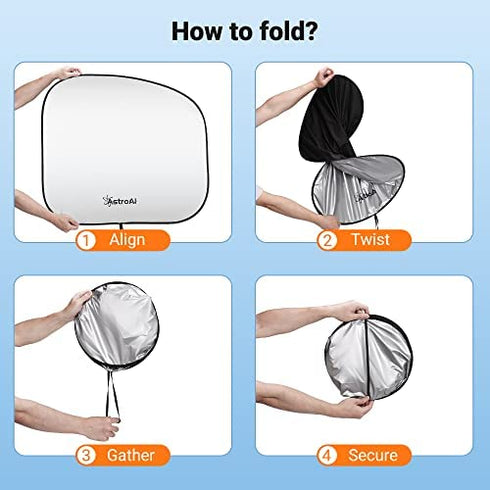 AstroAI Car Sun Shade Windshield -2 Piece Foldable Sunshade for Car Windshield Blocks Max UV Rays and Sun Heat, Titanium Silver Fabric Material, for Most Compact Sports Cars(Small 23.2 x 29.1 inches)