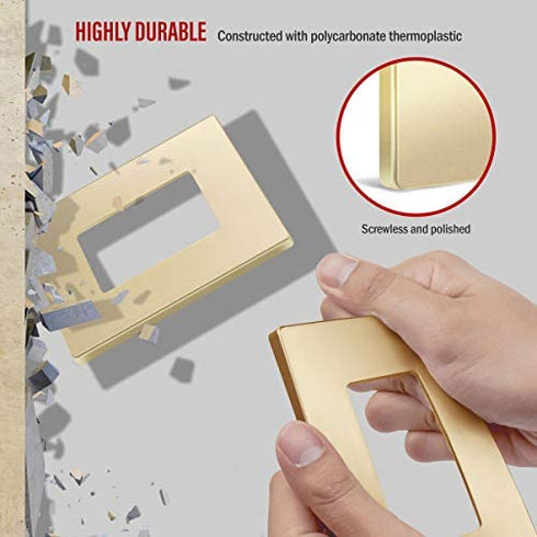 ENERLITES Elite Series Screwless Decorator Wall Plate Child Safe Outlet Cover, Gloss Finish, Size 1-Gang 4.68" H x 2.93" L, Unbreakable Polycarbonate Thermoplastic, SI8831-GD, Gold