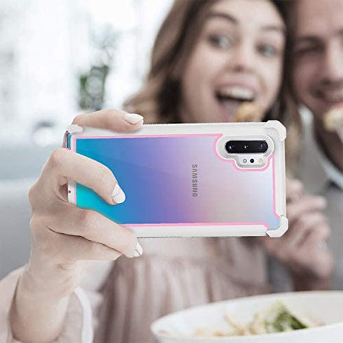KSELF Case for Samsung Galaxy Note 10 Plus Case with Screen Protector, Full Body Protective Hybrid Dual Layer Shockproof Acrylic Back Case Cover for Galaxy Note 10 Plus 5G 6.8 inch (White Pink)