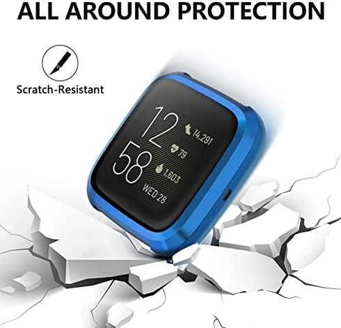 Compatible with Fitbit Versa 2 Case, NAHAI 6 Packs Ultra Rugged Cover Plated Case Scratch-Resist All Around Screen Protector for Fitbit Versa 2, Purple/Red/Rose Gold/Rose Pink/Green/Blue