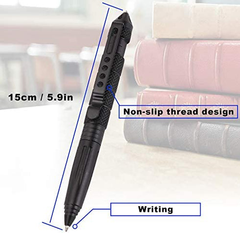 Fpxnb 2 Pack Military Tactical Pen Set with 6 Black Ballpoint Refills for Writing, Made of Tungsten Steel & Aluminum (Black, Pack of 2)