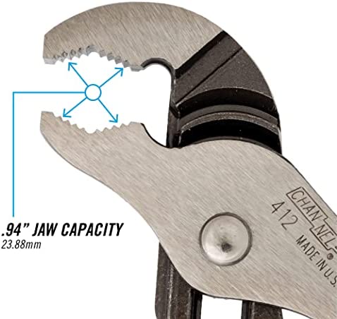 CHANNELLOCK 412 6.5-inch V-Jaw Tongue & Groove Pliers | Made in USA | 0.94-inch Jaw Capacity | Forged High Carbon Steel | More Points of Contact on Round Stock , Polished