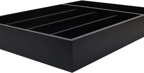 Silverware Utensil Tray Wooden Cutlery Drawer Dividers 5 Compartments Flatware Organizer Storage Holder Bamboo Flatware Organizer for Kitchen Office Supplies Cosmetics (Black)(Black)