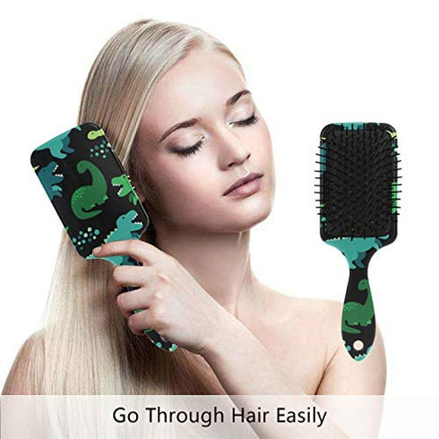 Cute Seamless Pattern With Dinosaurs Hair Brush Plastic Detangling Brushes Natural Detangler Paddle Hairbrush for Women Men Stimulate Scalp Help Growth Add Hair Shine