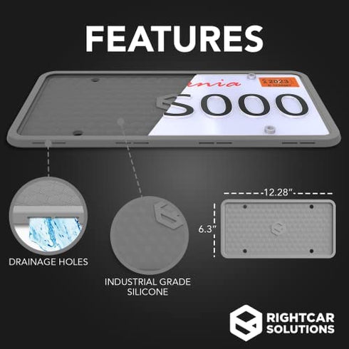 Rightcar Solutions Silicone License Plate Frames | The Original Premium Grade Silicone Car Plate Frame | Rust Proof, Rattle Proof, Weather Proof License Plate Holder (Grey)