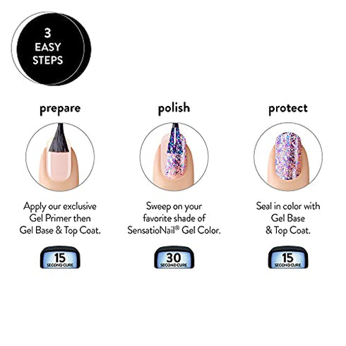Sensationail Gel Nail Polish, “Cheers to 10 Years” Clear with Purple Glitter For up to 2 Weeks of Dazzling Color, LED Nail Lamp Required, Long-Lasting Finish, No Dry Time, 0.25 Fl Oz