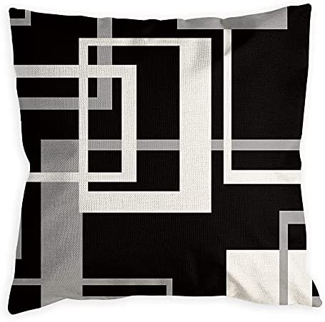 Black and White Throw Pillow Covers Silver Grey Modern Square Geometric Soft Decorative Throw pillows for Couch Bed Bedroom Sofa Set of 4 Outdoor Pillows for patio furniture 18 x 18 Inches.