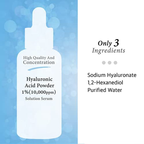 Pure Hyaluronic Acid 1% Powder Serum for Face 10,000ppm - Anti Aging + Fine Line + Intense Hydration + facial moisturizer + Visibly Plumped Skin + Prevent Bladder Pain 2 Fl Oz