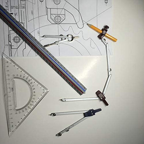 Compass for Geometry Drafting Tools 16 pcs Geometry Set Metal Rulers and Compasses for Architecture and Students Geometry Set for School Protractor and Compass Ruler Set and Geometry Compass W.8.5oz