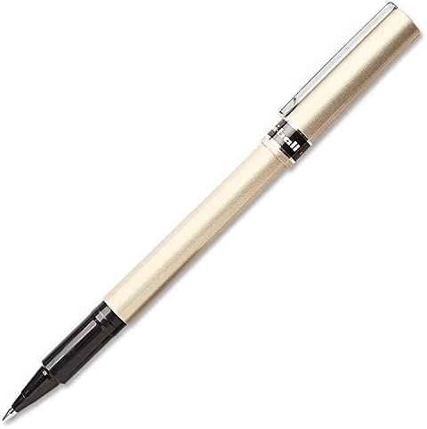 Uni-Ball Deluxe Rollerball Stick Pens, Fine Point 0.7mm, Black Ink, Champagne Gold Barrel, Pack of 6