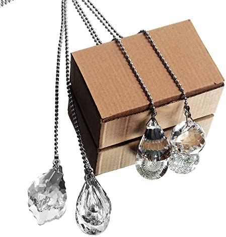 longsheng Clear Crystal Prism Drop Dazzling Crystal Ceiling Fan Pull Chain Pull Chain Extension with Connector for Ceiling Light Fan Set of 4 with Gift Box