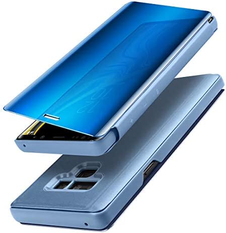 AICase Galaxy Note 9 Case, Luxury Translucent View Window Front Cover Mirror Screen Flip Smart Electroplate Plating Stand 360 Full Body Protective Case for Samsung Galaxy Note 9 (Ocean Blue)