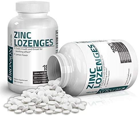 Bronson Zinc Lozenges Antioxidant & Immune Support Supplement Lemon Flavored, 180 Chewable Tablets