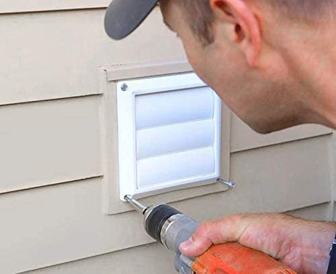 Outdoor Dryer Air Vent Cover Cap 4'' Louvered Cover White Exterior Wall Vent Hood Outlet Airflow Vent