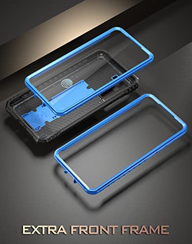 Poetic Revolution Series Case Designed for Samsung Galaxy S21 FE 5G, Built-in Screen Protector Work with Fingerprint ID, Full Body Rugged Shockproof Protective Cover Case with Kickstand, Blue