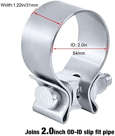 EVIL ENERGY 2.0 Inch Exhaust Clamp,Narrow Band Muffler Clamp Stainless Steel