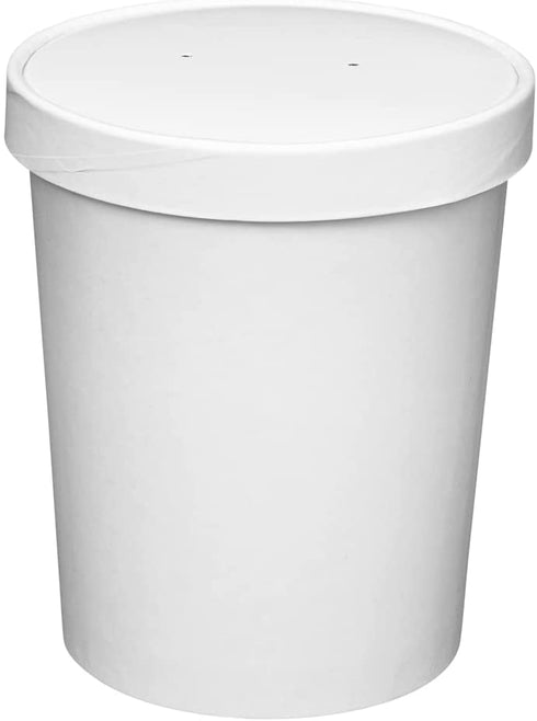 32 oz. Paper Food Containers With Vented Lids, To Go Hot Soup Bowls, Disposable Ice Cream Cups, White - 25 Sets