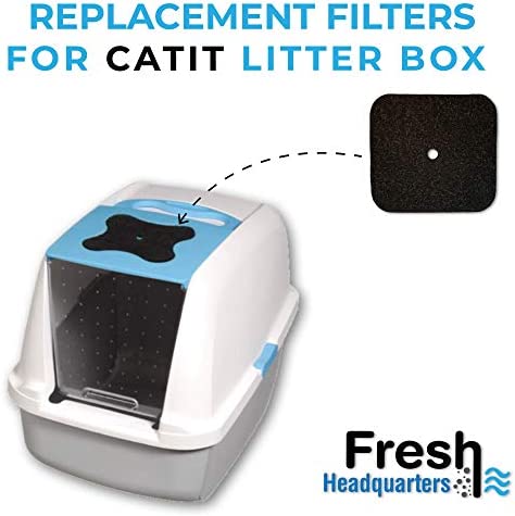 FRESH HEADQUARTERS Replacement Filters Compatible with Catit Hooded Litter Box – Pre-Cut Activated Charcoal Carbon Air Purifier Refill Pads for Safe Urine Odor Control (6 Pack)