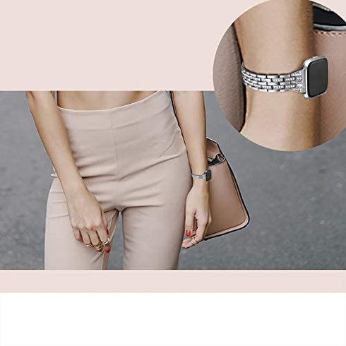 bayite Slim Bling Bands Compatible with Fitbit Versa/Versa 2/Versa Lite Smartwatch, Dressy Metal Bracelet Jewelry Wristband Women