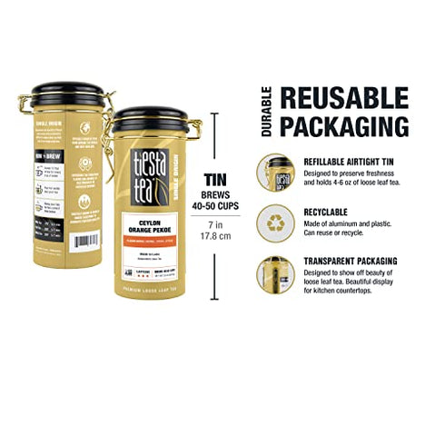 Tiesta Tea - Ceylon Orange Pekoe Black Tea, Loose Leaf Black Tea, High Caffeine, Hot & Iced Tea, 3 oz Tin - 50 Cups, Single Origin Premium Black Loose Leaf Tea from Sri Lanka, 100% Pure Unblended