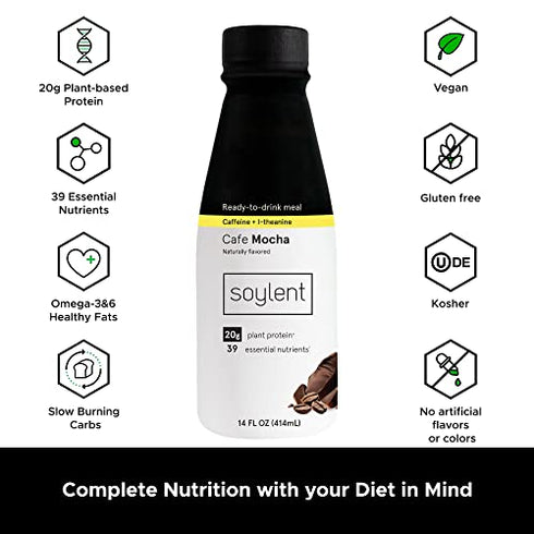 Soylent Cafe Mocha Plant Protein Meal Replacement Shake, 14 fl oz, Single Bottle