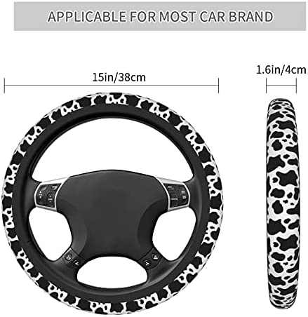 Black White Cow Print Steering Wheel Cover Universal 15 inch Cute Car Steering Wheel Wrap Cover for Women & Girls & Men