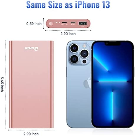 BONAI Portable Charger 12000mAh USB C Power Bank Battery Pack for Heated Vest High-Speed 3.0A Input/Output Compatible with iPhone 13/13 Pro Max/12/12 PM iPad Samsung Android-Blush Gold