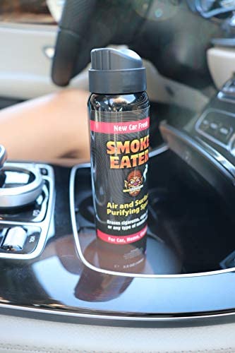 Smoke Eater - Breaks Down Smoke Odor at The Molecular Level - Eliminates Cigarette, Cigar or Smoke On Clothes, in Cars, Homes, and Office - 3.5 oz Travel Spray Bottle (New CAR Fresh AEROSOL)