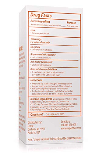 Carpe Antiperspirant Hand Lotion, A dermatologist-recommended, non-irritating, smooth lotion that helps stop hand sweat, Great for hyperhidrosis