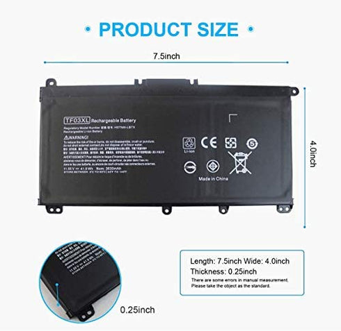 920070-855 TF03XL Laptop Battery for HP Pavilion 15-CC 15-CD 14-BF 15-CC0XX 15-CC1XX 15-CD0XX 15-CC123CL 15-CC561ST 15-CC154CL 15-CC184CL 15-CD075NR 17-AR050WM 14-BF050WM 14M-CD0001DX 14-CD0056TX