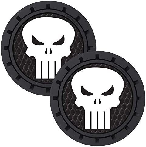 Plasticolor 000657R01 Marvel Punisher Auto Car Truck SUV Cup Holder Coaster 2-Pack , BLACK
