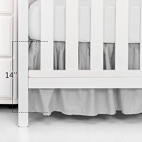 TILLYOU Crib Bed Skirt Dust Ruffle, 100% Natural Cotton, Nursery Crib Bedding Accessory Toddler Bedskirt for Baby Boys Girls, 14" Drop, Pale Gray