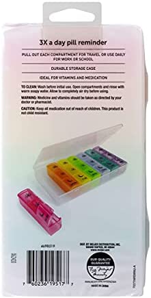 Ezy Dose Weekly (7-Day) Pill Organizer, Vitamin and Medicine Box, X-Large Pop-Out Compartments, 3 Times a Day, Rainbow Lids with Case