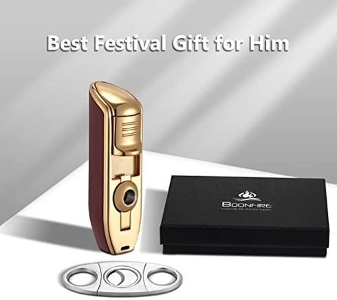 Butane Torch Lighter, Triple Jet Flame Lighters Durable Metal Body Portable Size with Cigar Cutter Luxury Gift Packaging, Torch Lighters Butane Refillable (Sold Without Butane)
