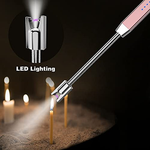 Leejie Lighter Electric Lighter Candle Lighter Rechargeable USB Lighter Arc Grill Lighter with LED Lighting for Candle Camping BBQ (Rose Gold)