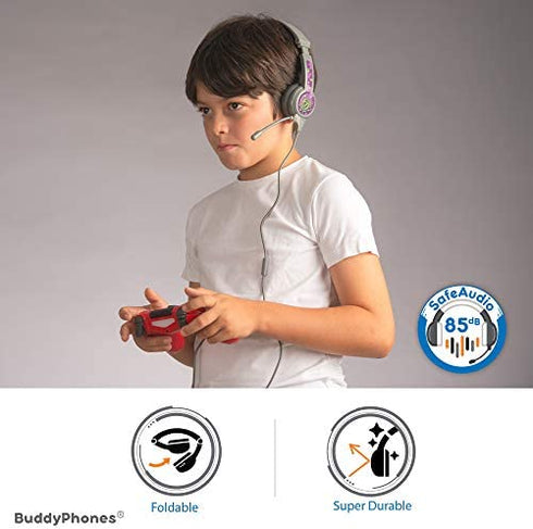 ONANOFF Galaxy, Volume-Safe Kids School and Gaming Headset with Microphone, Perfect for PS4, Xbox One, Nintendo Switch, or Computer, Grey