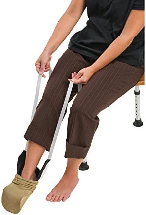 DMI Deluxe Sock Aid / Helper - Easily Pull on Socks Without Bending, Slip Resistance, Reliable Sock Aid Device for Seniors, White