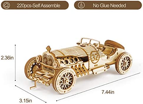 ROKR 3D Wooden Puzzle for Adults-Mechanical Car Model Kits-Brain Teaser Puzzles-Vehicle Building Kits-Unique Gift for Kids on Birthday/Christmas Day(1:16 Scale)(MC401-Grand Prix Car)