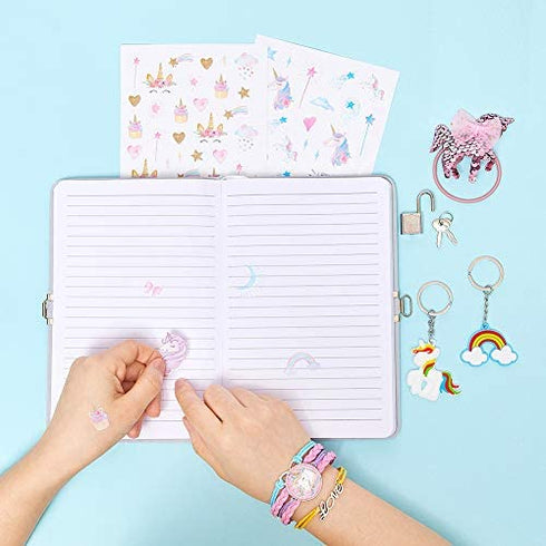 ICOSY Unicorn Diary with Lock for Girls, Sequin Kids Journal for Girls Lined Journal Notebook Unicorns Gifts Set with Stickers Bracelet